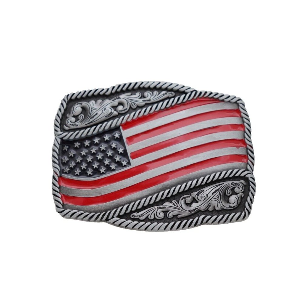 New Men Women Silver Metal Belt Buckle Western USA Flag United States America